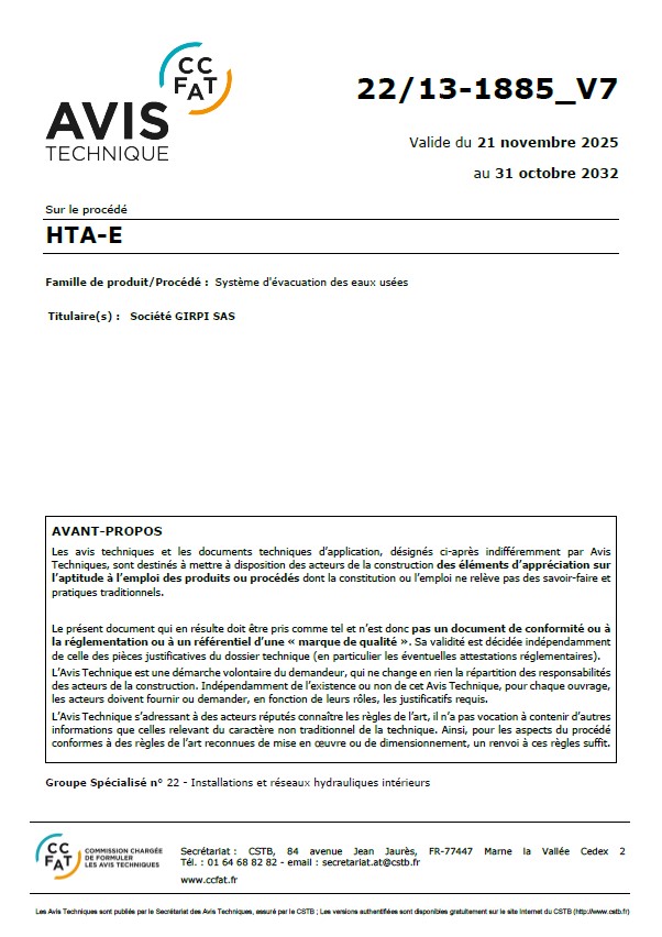 Certificat ATec gamme HTA-E